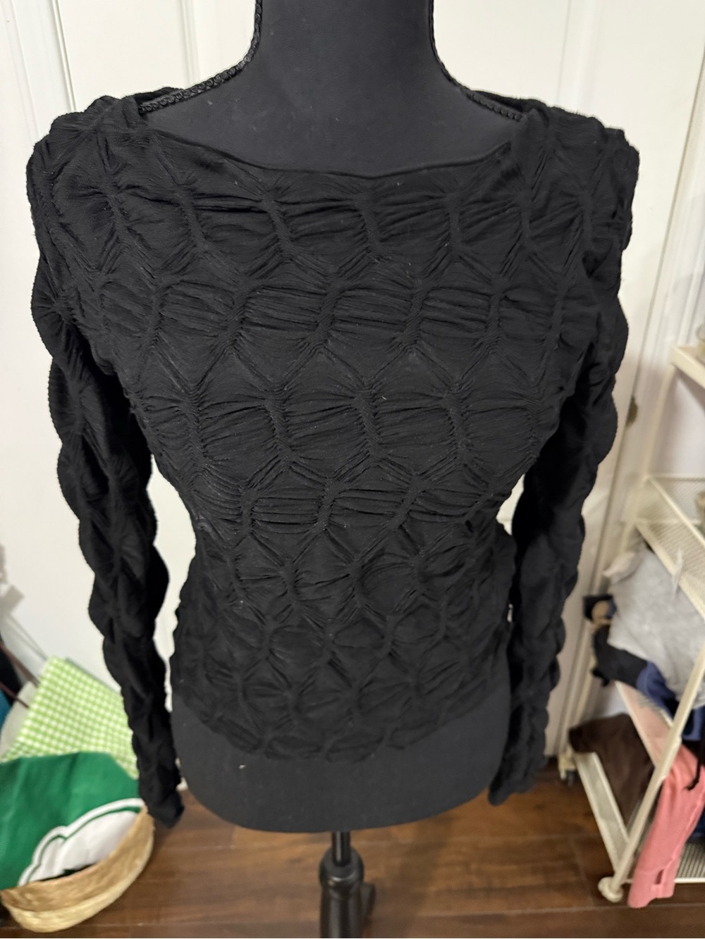 Black Textured Long Sleeve Knit Top